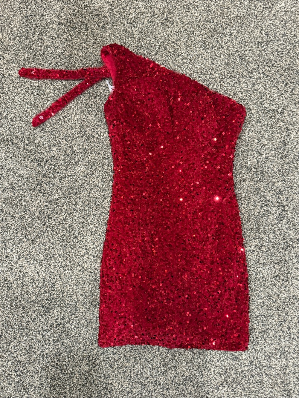 Red One-Shoulder Sequin Mini Dress